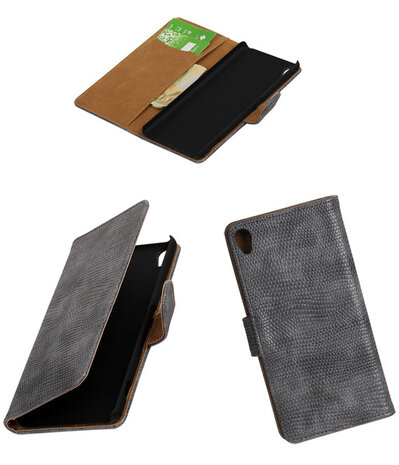 Grijs Mini Slang booktype wallet cover hoesje voor Sony Xperia XA