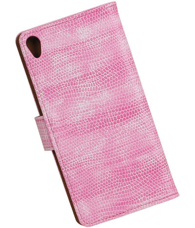 Roze Mini Slang booktype wallet cover hoesje voor Sony Xperia XA