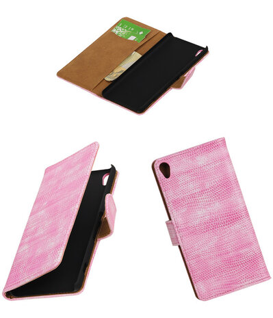 Roze Mini Slang booktype wallet cover hoesje voor Sony Xperia XA