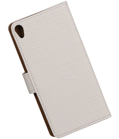 Wit Krokodil booktype wallet cover hoesje voor Sony Xperia XA