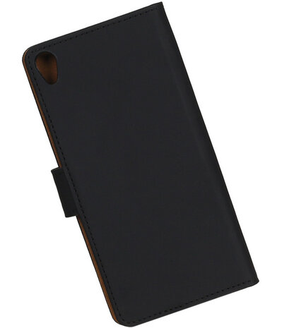 Zwart Effen booktype wallet cover hoesje voor Sony Xperia XA