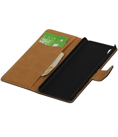 Zwart Effen booktype wallet cover hoesje voor Sony Xperia XA