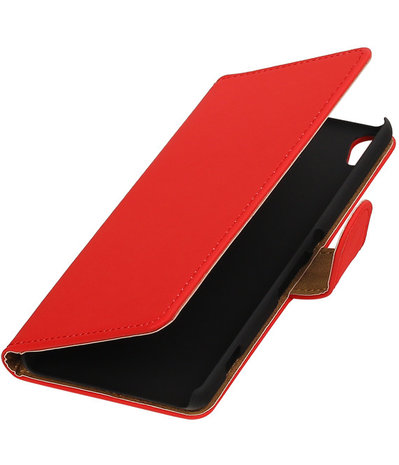 Rood Effen booktype wallet cover hoesje voor Sony Xperia XA