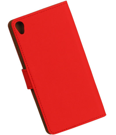 Rood Effen booktype wallet cover hoesje voor Sony Xperia XA
