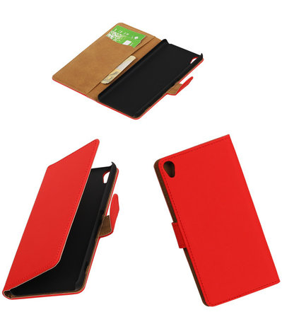 Rood Effen booktype wallet cover hoesje voor Sony Xperia XA