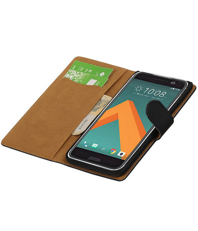 Zwart Effen booktype wallet cover hoesje voor HTC 10