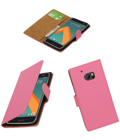 Roze Effen booktype wallet cover hoesje voor HTC 10