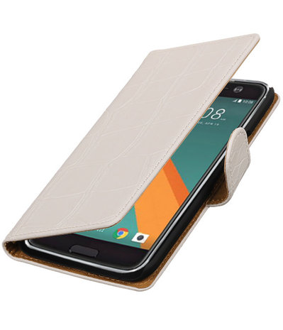 Wit Krokodil booktype wallet cover hoesje voor HTC 10