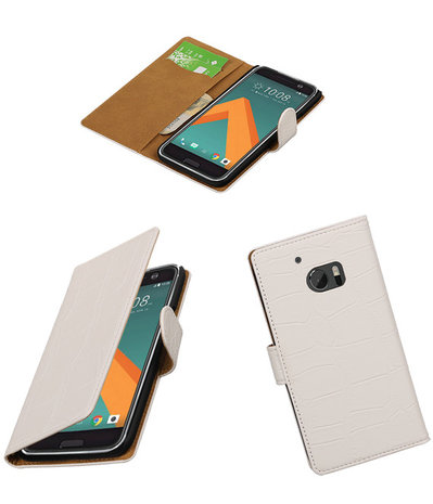 Wit Krokodil booktype wallet cover hoesje voor HTC 10