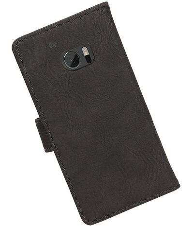 Grijs Hout booktype wallet cover hoesje voor HTC 10