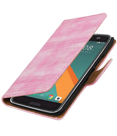 Roze Mini Slang booktype wallet cover hoesje voor HTC 10