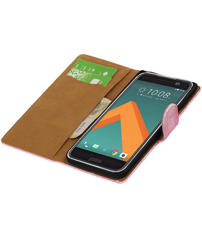 Roze Mini Slang booktype wallet cover hoesje voor HTC 10