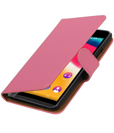 Roze Effen booktype wallet cover hoesje voor Wiko Rainbow Jam