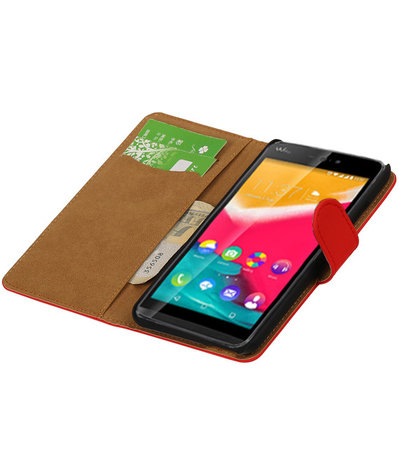 Rood Effen booktype wallet cover hoesje voor Wiko Rainbow 4G