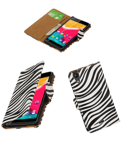 Zebra booktype wallet cover hoesje voor Wiko Rainbow 4G