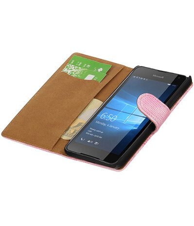 Roze Mini Slang booktype cover hoesje voor Microsoft Lumia 650