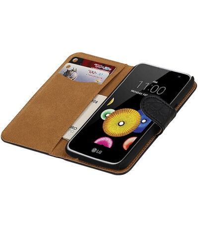 Zwart Krokodil booktype cover hoesje voor LG K4