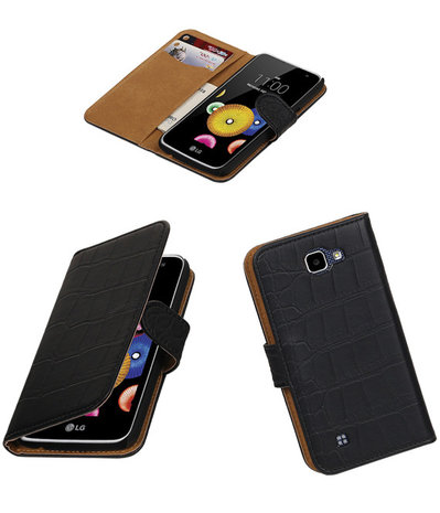 Zwart Krokodil booktype cover hoesje voor LG K4