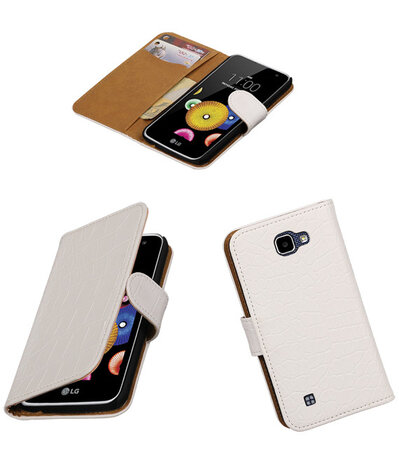 Wit Krokodil booktype cover hoesje voor LG K4