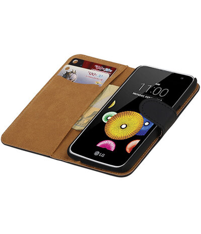 Zwart Effen booktype cover hoesje voor LG K4