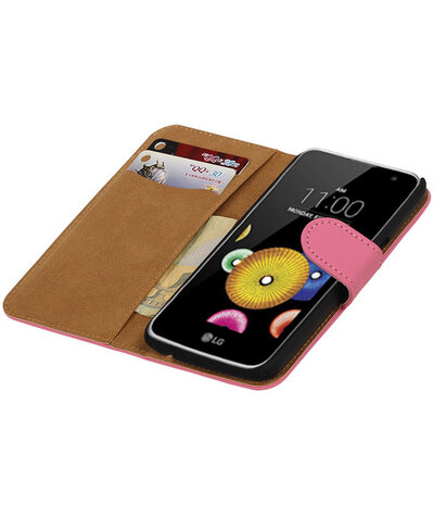 Roze Effen booktype cover hoesje voor LG K4