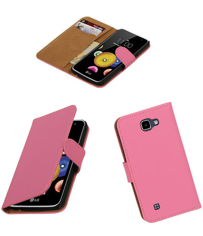 Roze Effen booktype cover hoesje voor LG K4