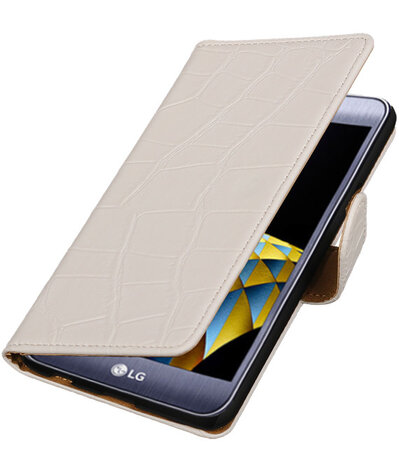 Wit Krokodil booktype wallet cover hoesje voor LG X Cam
