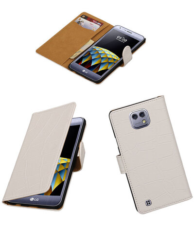 Wit Krokodil booktype wallet cover hoesje voor LG X Cam