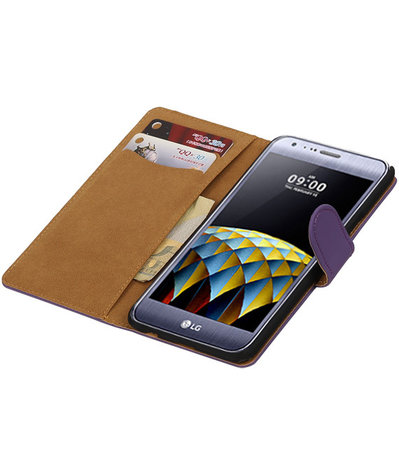 Paars Effen booktype wallet cover hoesje voor LG X Cam