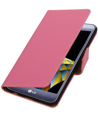 Roze Effen booktype wallet cover hoesje voor LG X Cam