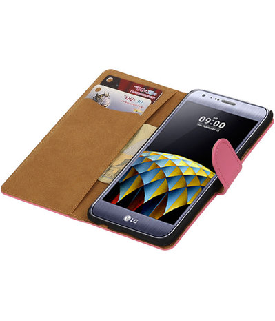 Roze Effen booktype wallet cover hoesje voor LG X Cam