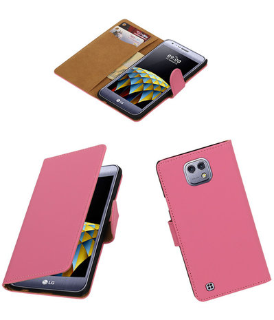 Roze Effen booktype wallet cover hoesje voor LG X Cam