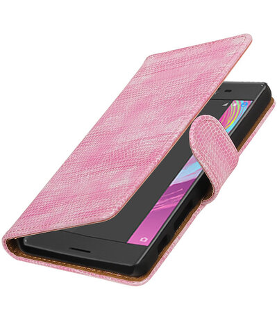 Roze Mini Slang booktype cover hoesje voor Sony Xperia X Performance