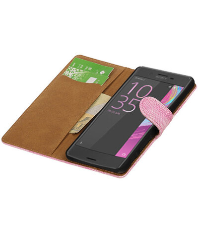 Roze Mini Slang booktype cover hoesje voor Sony Xperia X Performance