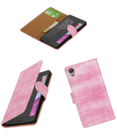 Roze Mini Slang booktype cover hoesje voor Sony Xperia X Performance