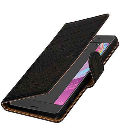 Zwart Krokodil booktype cover hoesje voor Sony Xperia X Performance