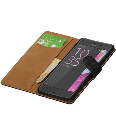 Zwart Krokodil booktype cover hoesje voor Sony Xperia X Performance