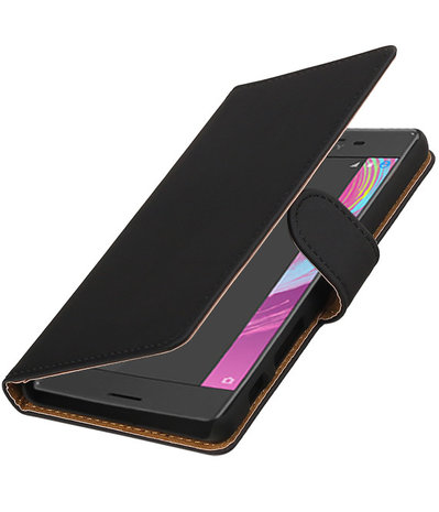 Zwart Effen booktype cover hoesje voor Sony Xperia X Performance