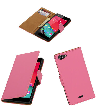 Roze Effen booktype wallet cover hoesje voor Wiko Pulp 4G