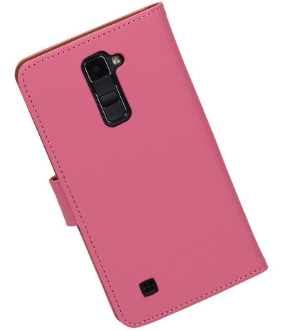 Roze Effen booktype wallet cover hoesje voor LG K8