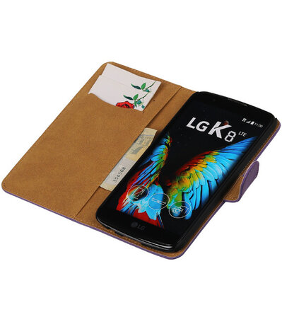 Paars Effen booktype wallet cover hoesje voor LG K8