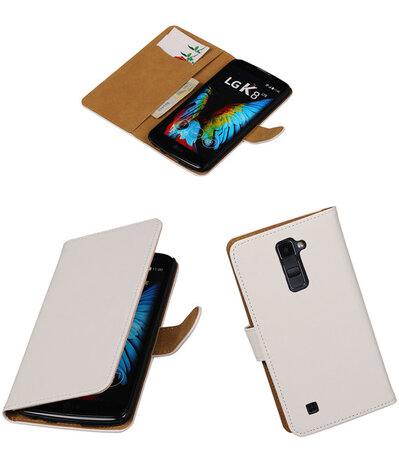 Wit Effen booktype wallet cover hoesje voor LG K8