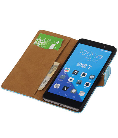 Huawei Honor 7 Booktype Wallet Hoesje Mini Slang Blauw