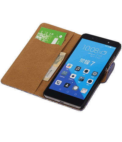 Huawei Honor 7 Lace Kant Bookstyle Wallet Hoesje Blauw