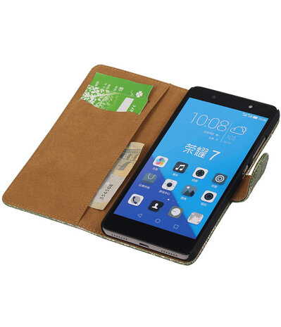 Huawei Honor 7 Lace Kant Bookstyle Wallet Hoesje Donker Groen