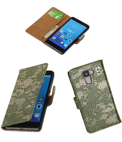 Huawei Honor 7 Lace Kant Bookstyle Wallet Hoesje Donker Groen