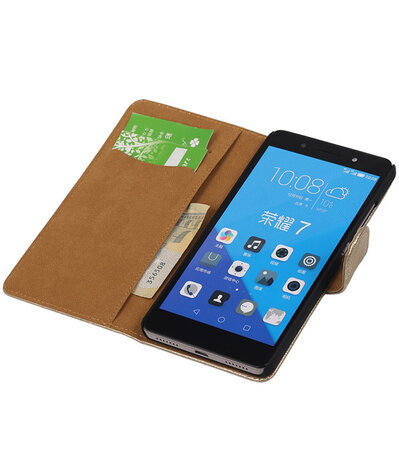 Huawei Honor 7 Lace Kant Bookstyle Wallet Hoesje Goud