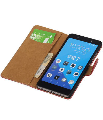 Huawei Honor 7 Lace Kant Bookstyle Wallet Hoesje Rood