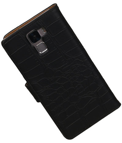 Huawei Honor 7 Croco Bookstyle Wallet Hoesje Zwart