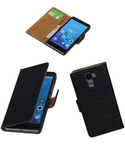 Huawei Honor 7 Croco Bookstyle Wallet Hoesje Zwart